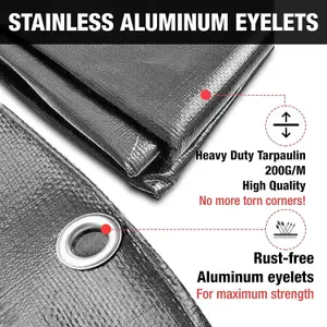 Grey Tarpaulin Waterproof Heavy Duty 200 GSM Tarp - Large, Durable Tarp for Car, Garden, Home - Versatile Groundsheet - 5m x 8m