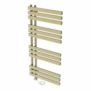 Rinse Bathrooms Designer Electric Thermostatic Heated Towel Rail D Shape Bathroom Radiator Warmer 1200x600mm Brushed Brass