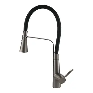 Stainless Steel Kitchen Tap Flexible Silicone Pull-Down Kitchen Faucet in Grey