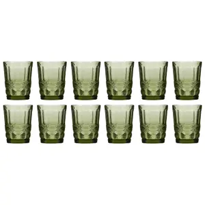 Set of 12 Vintage Luxury Green Drinking Glass Whiskey Glass Tumblers 240ml