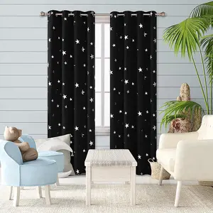 Deconovo Black Curtains Stars Foil Printed Thermal Curtains Eyelet Blackout Curtains for Bedroom 46 x 54 Inch Black 1 Pair