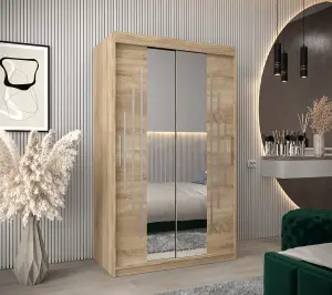 Classy York I Mirrored Sliding Door Wardrobe with Shelves and Hanging Rails in Oak Sonoma (H)2000mm (W)1200mm (D)620mm