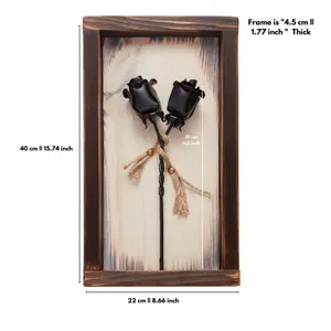 Mountable Wooden Frame with Black Forged Iron Roses - Ideal Iron Gifts for 6th Anniversary - Wrought Iron and Wood Fusion for Her