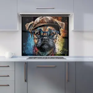 Border Terrier Dog Face Splashart Premium Glass Kitchen Splashback W600mm x H600mm