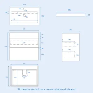 Nes Home 600mm Drawers Vanity Unit Wall Hung Steel Grey & Rimless Toilet Set