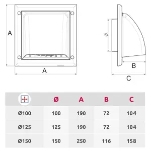 Grey Gravity Flap for 125 mm / 5" Round Wall Outlet - Ventilation Duct Cover with Non-Return Shutters and Rear Spigot