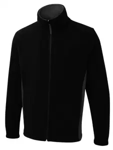 Uneek - Unisex Two Tone Full Zip Fleece Jacket - 100% Polyester - Black/Charcoal - Size XL