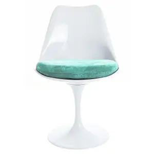 Tulip Set - Marble Large Circular Table and Four Chairs with Luxurious Cushion Turquoise