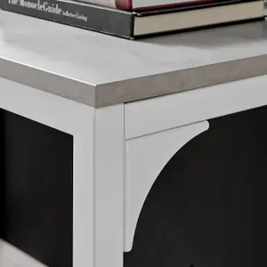 Furniturebox UK Kendrick Grey Marble Effect Desk 120cm for Home Working Study Gaming Office Desk. Elegant White Leg Melamine Desk