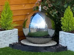 50cm Stainless Steel Sphere Modern Metal Mains Plugin Powered Water Feature