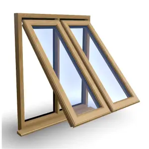 995mm (W) x 1145mm (H) Wooden Stormproof Window - 2 Opening Windows (Opening from Bottom) - Toughened Safety Glass