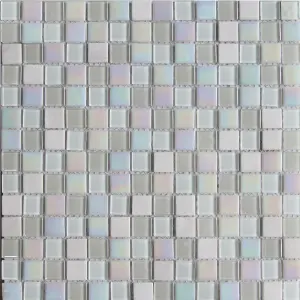 Parmia White Gloss Glass effect Glass & marble Mosaic tile, (L)300mm (W)300mm