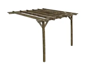 Lean to wooden garden pergola kit - Champion design wall mounted gazebo, 3m x 3m (Rustic brown finish)