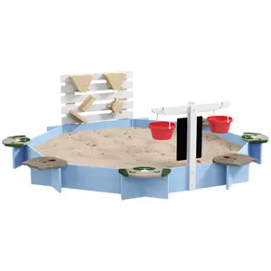 Outsunny Kids Sandbox Outdoor Playset for 3-7 Years Old, Blue