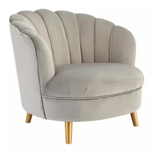 Interiors by Premier Grey Velvet Scalloped Armchair, Supportive Armrest Lounge Chair, Easy to Clean Velvet Accent Chair