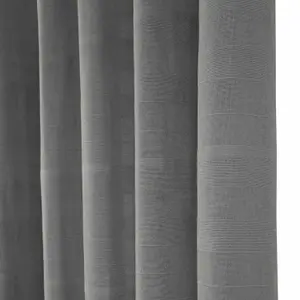 Homescapes Cotton Rajput Ribbed Charcoal Grey Curtain Pair, 54 x 54" Drop