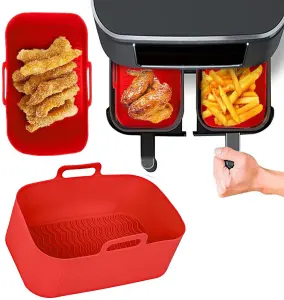 SPARES2GO Rectangular Non-Stick Silicone Basket Drawer for Air Fryer (Red)