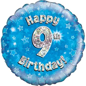 Oaktree 18 Inch Happy 9th Birthday Blue Holographic Balloon Blue/Silver (One Size)