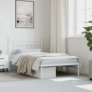 Berkfield Metal Bed Frame with Headboard White 100x200 cm