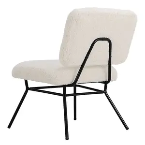 Beige Faux Wool Accent Chair Occasional Chair Vanity Chair with Metal Legs for Living Room Bedroom