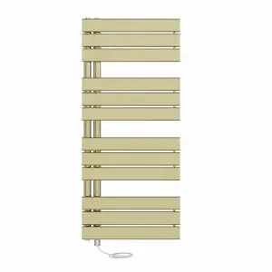 Rinse Bathrooms Designer Flat Panel Electric Heated Towel Rail Radiator Bathroom Prefilled Brushed Brass 1126x500mm