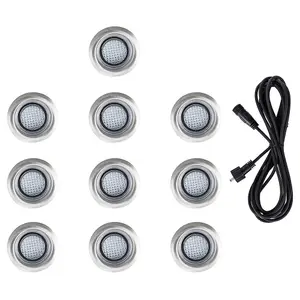 ValueLights 10 Pack IP67 Rated 15mm Blue LED Round Decking Kitchen Plinth Lights With 3M Extension