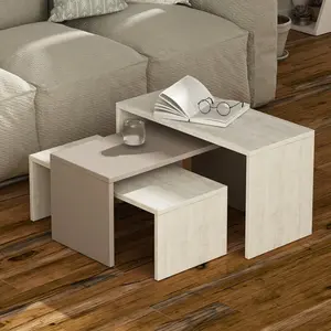 Paris 3 Piece Nest of Coffee Tables Set White/Light Mocha