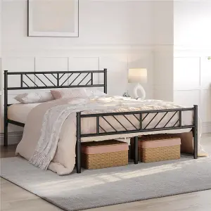 Yaheetech Black 5ft King Metal Bed Frame with Curved Design Headboard and Footboard