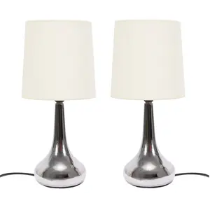 Riorita Pair of Chrome Touch Table Lamps with Fabric Shade and LED Bulbs Brushed Chrome / Cream / Yes