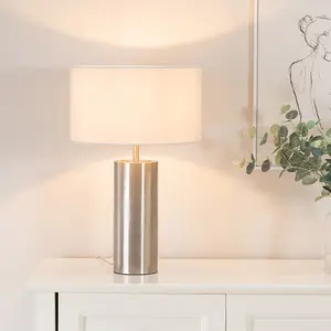 ValueLights Lexy Brushed Chrome Touch Table Lamp with Natural Drum Shade