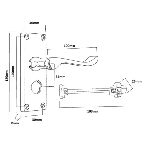 Door Handles Scroll Lever Privacy Lock - Matt Black 118 x 40mm Latch