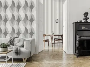 Crown Kirby Oval Geo Charcoal Wallpaper M1639