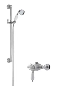 Traditional Exposed Manual Valve & Slide Rail Shower Set - Chrome/White - Balterley