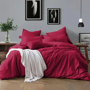 Klarita Polyester Solid Colour Duvet Cover Set with Pillowcases Red / Single - 1 Pillowcase (50 x 75 cm)