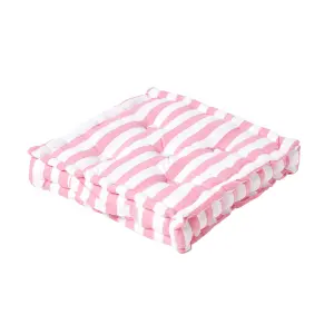 Homescapes Cotton Pink Thick Stripe Floor Cushion, 50 x 50 cm