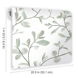 Superfresco Easy Eugenie Green & white Leaves Smooth Wallpaper