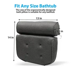 Taylor & Brown Spa Bath Pillow - Soft, Extra Thick Support for Head, Neck, Shoulders & Back, Non-Slip, Fits Any Tub (Grey)