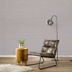 Plain Champagne Striped Textured Non-pasted PVC Wallpaper 950cm