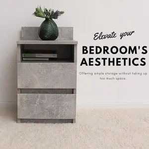 Bedside Drawers - size 21.7" H x 13" W (55x33 cm) - Grey Finish - Small Bedside Cabinet with Drawers for Bedrooms