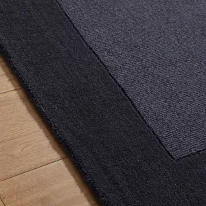 Handmade Luxurious Modern Easy to Clean Wool Bordered Charcoal Plain Wool Rug for Living Room & Bedroom-160cm X 230cm