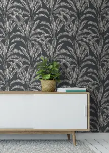 Muriva Black/White Floral 3D effect Patterned Wallpaper