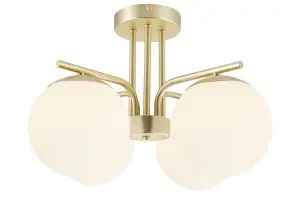 GoodHome Matt Glass & metal Gold effect 4 Lamp LED Ceiling light