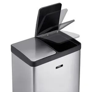 Cooks Professional Kitchen Rubbish Recycling Pedal Bin 60L 2 Waste Compartment Hands-Free Silver