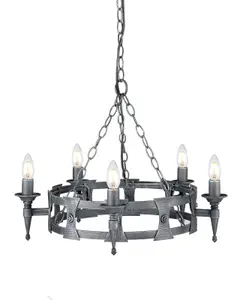 5 Bulb Chandelier Hanging Pendant Ceiling Light Black Silver LED E14 60W Bulb