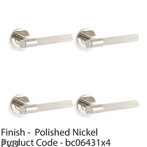 4 PACK - SOLID BRASS Knurled Door Handle Set - Polished Nickel Bar Lever Round Rose