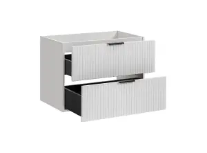 White Vanity Unit 800mm Sink Bathroom Cabinetry Ribbed Textured Wall Hung Cabinet with Drawers Adel