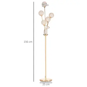 HOMCOM Modern Floor Lamp w/ K9 Crystal Shade, 5 Light, for Living Room, Gold