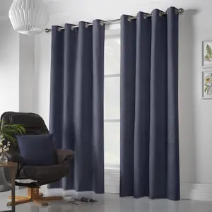 Velvet Chenille Ring Top Curtains 142cm x 229cm Navy