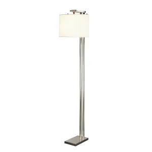 Floor Lamp 2 Metal Columns White Shade Included Brushed Nickel LED E27 60W Bulb