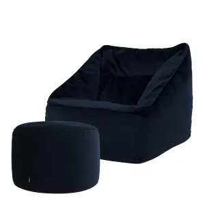 icon Natalia Velvet Armchair Bean Bag and Pouffe Set Midnight Blue Giant Bean Bag Chair